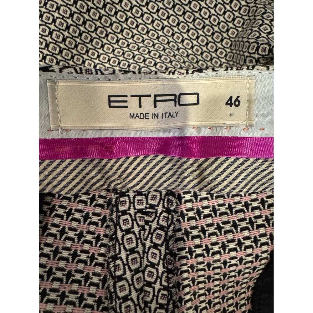 Etro Pants Women 10 Black Ivory Jacquard Geometric Print Trousers Luxury Preppy‎ - Picture 7 of 9